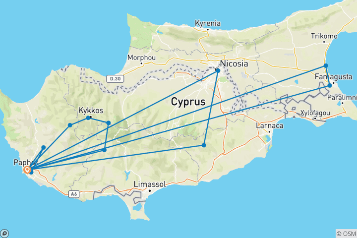 Map of 8 Days in Cyprus: A Tapestry of History, Myth & Mediterranean Life (Monday Arrivals)