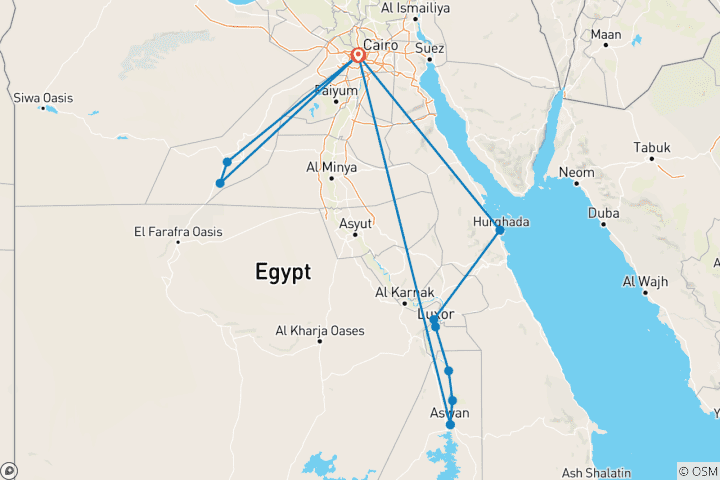 Carte du circuit Aventure familiale en Égypte Désert du Sahara, croisière sur le Nil et Hurghada