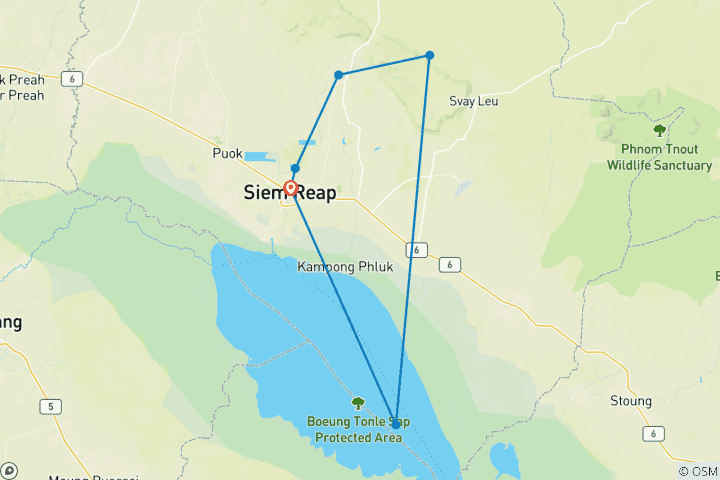 Map of Cambodia Adventure Tour 7 Days