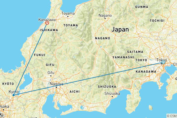 Map of Imperial Capitals of Japan with Kanazawa Small Group Tour