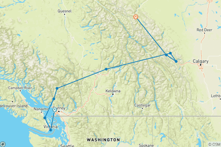 Carte du circuit Icône des Rocheuses et de l'Ouest canadien (avec croisière de 7 jours, cabine intérieure)