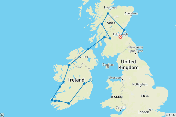Carte du circuit Le meilleur de l'Irlande et de l'Écosse - Premium (petit groupe) (18 destinations)