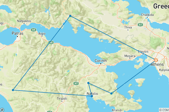 Mapa de Grecia clásica Atenas-Epidauro-Micenas-Olimpia-Delfos