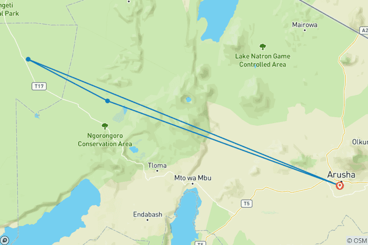 Carte du circuit 7 jours L'appel des plaines L'aventure épique de la migration des gnous.