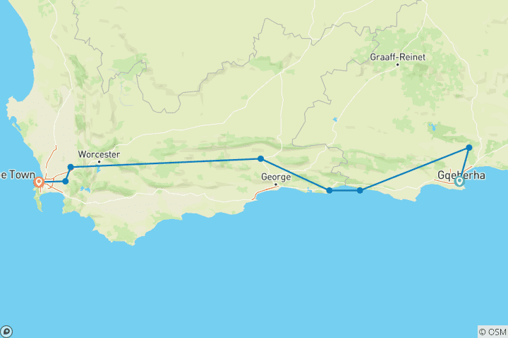 Carte du circuit Tsitsikamma - 14 jours d'aventure (from Port Elizabeth to Le Cap)