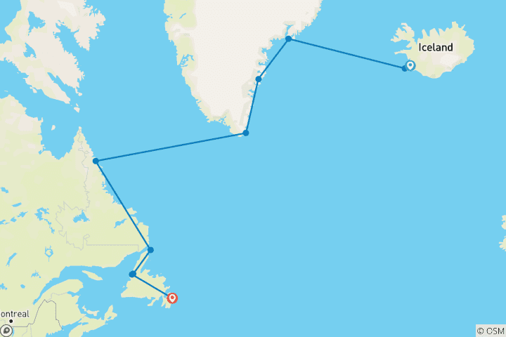 Kaart van Over de Noord-Atlantische Oceaan: IJsland, Groenland & Labrador
