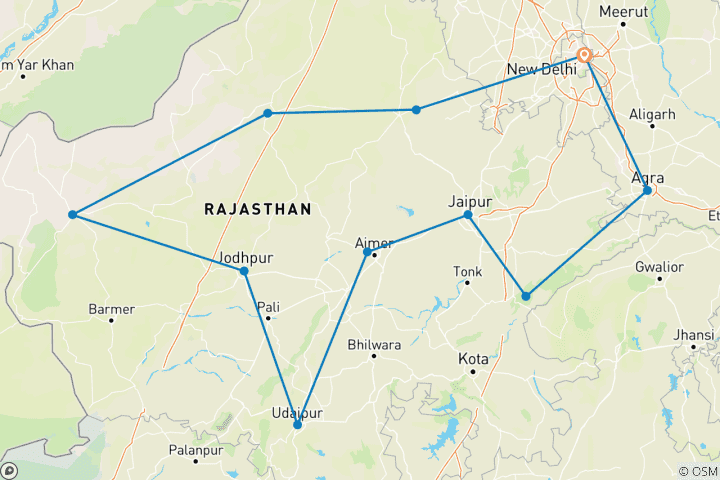 Carte du circuit Explorez le meilleur du Triangle d'Or et du Rajasthan - 15 jours / 14 nuits
