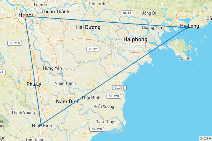 Mapa de De Ninh Binh a la Bahía de Halong 2 días y 1 noche: Viaje destacado 2025-2026