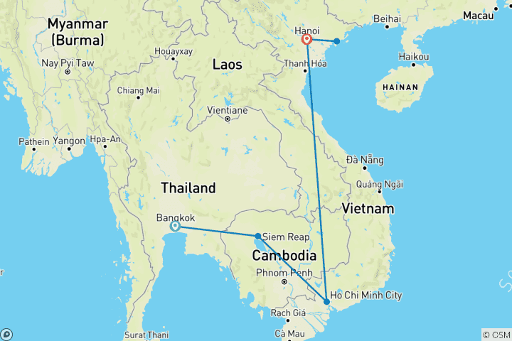 Carte du circuit Aventure en Thaïlande, au Cambodge et au Vietnam en 17 jours