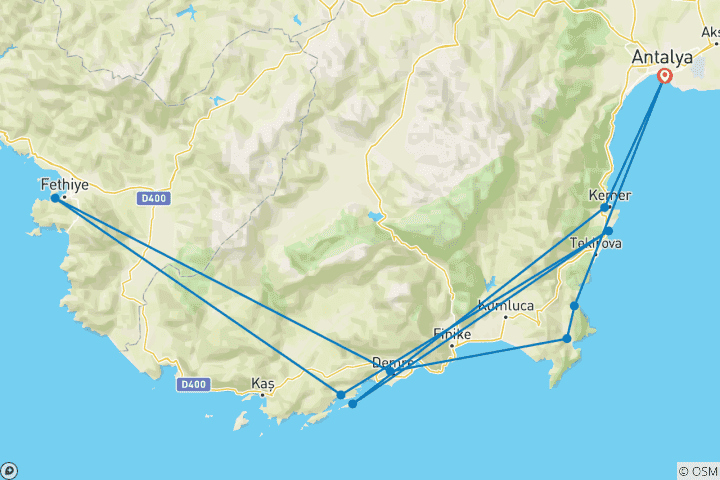 Karte von Gulet-Kreuzfahrt, Kemer — Kekova — Kemer mit Transfers