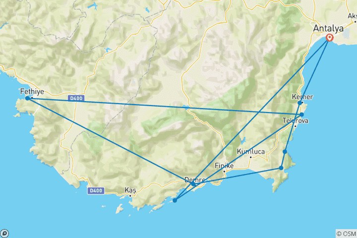 Carte du circuit Croisière en goélette, Kemer - Kekova - Kemer avec transferts