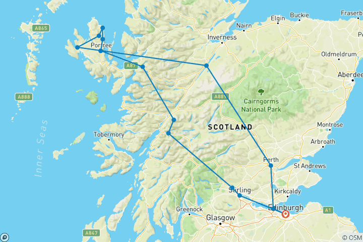 Carte du circuit Île de Skye, Glencoe et château d'Eilean Donan en petit groupe au départ d'Édimbourg - 3 jours