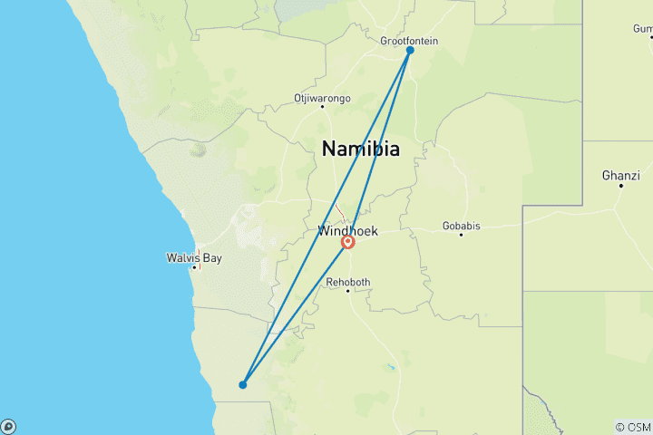 Map of 3-Day Sossusvlei Budget Safari Tour in Namibia
