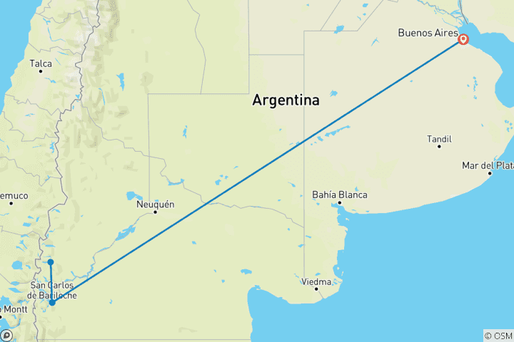 Map of 4 Days Bariloche: Scenic Seven Lakes Escape