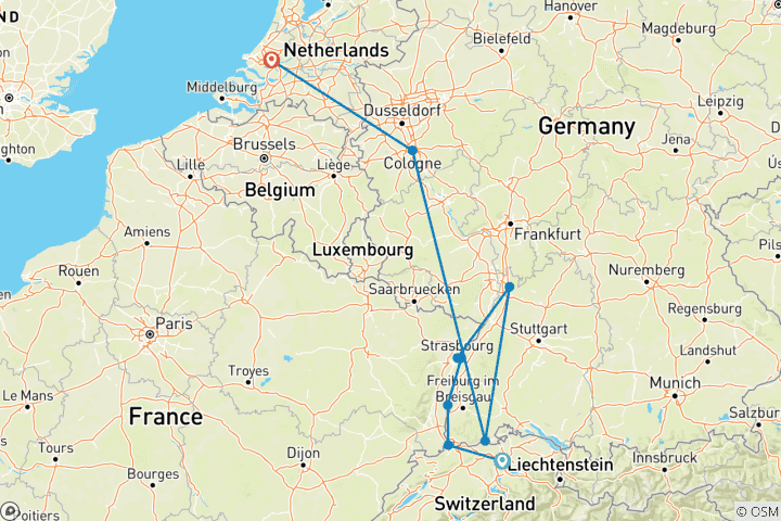 Carte du circuit Les joyaux du Rhin - 2025 - 8 jours (from Zurich to Rotterdam)