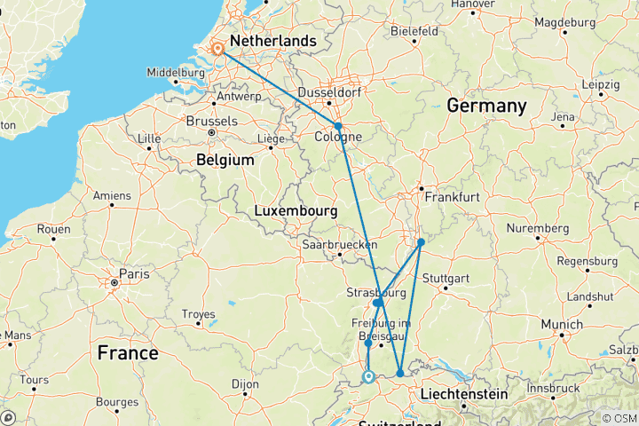 Map of Jewels of the Rhine 2025 - 8 Days (from Basel to Rotterdam)
