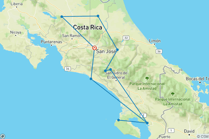 Map of Pura Vida - Costa Rica up close (private tour) (11 destinations)
