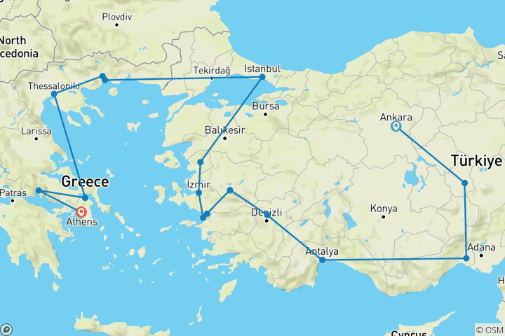 Mapa de Circuito misionero de 20 días siguiendo los pasos de San Pablo