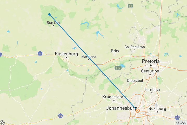 Carte du circuit Safari de 4 jours pour les Big Five dans le Pilanesberg