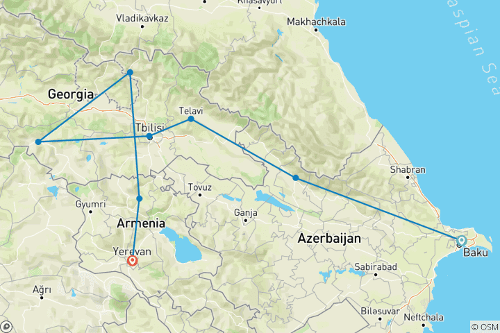Map of Premium Azerbaijan, Georgia & Armenia (8 destinations)