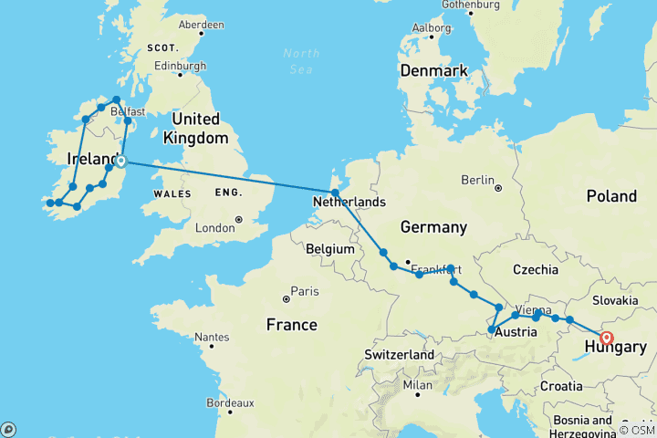 Map of Emerald Ireland with Magnificent Europe Dublin → Budapest (2027)