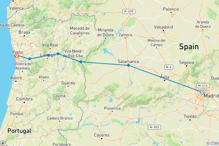 Carte du circuit Les délices du Douro Madrid → Porto (2027)