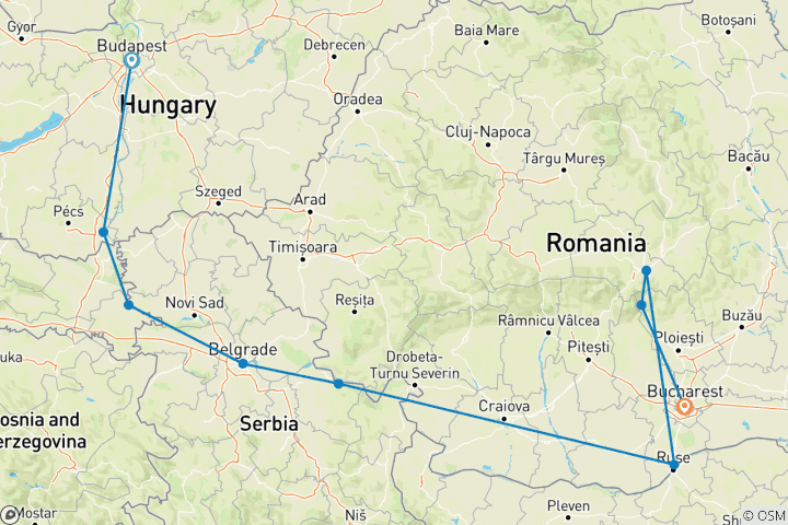 Map of Balkan Gems with Transylvania and Bucharest Budapest → Bucharest (2027)