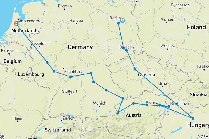 Carte du circuit Marchés de Noël festifs avec l'Europe magnifique Berlin → Amsterdam (2027)