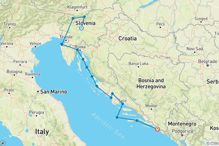 Map of Jewels of Slovenia with Croatian Island Discovery Ljubljana → Dubrovnik (2027)