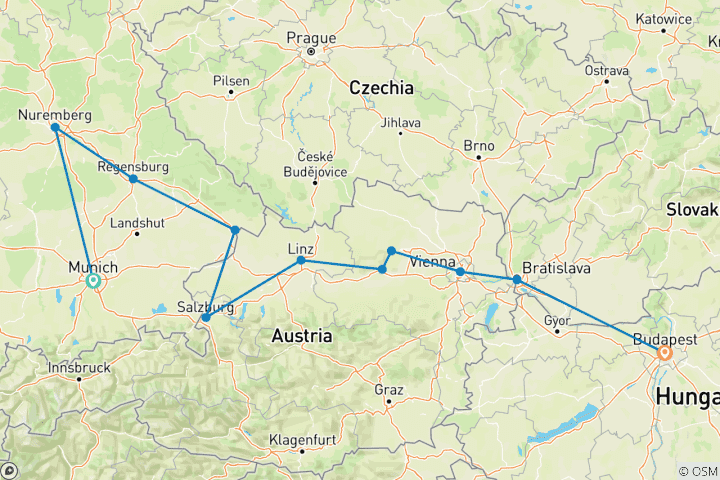 Carte du circuit Danube Discovery Munich → Budapest (2027)