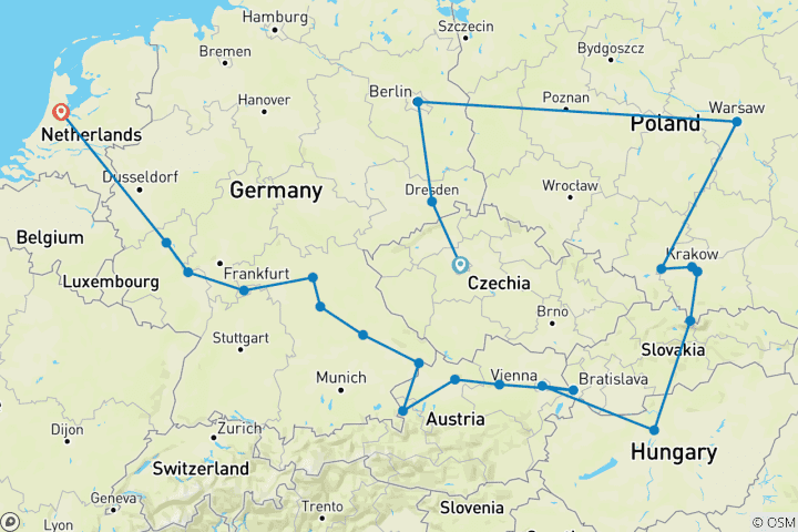 Carte du circuit Bloc de l'Est avec l'Europe magnifique Prague → Amsterdam (2027)