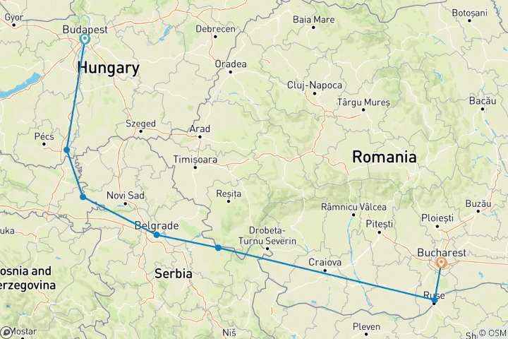 Karte von Balkan Edelsteine Budapest bis Bukarest