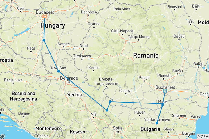 Carte du circuit Joyaux des Balkans Bucarest → Budapest (2027)
