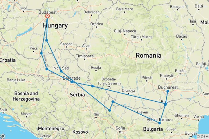 Map of Voyage Through the Balkans Budapest → Budapest (2027)