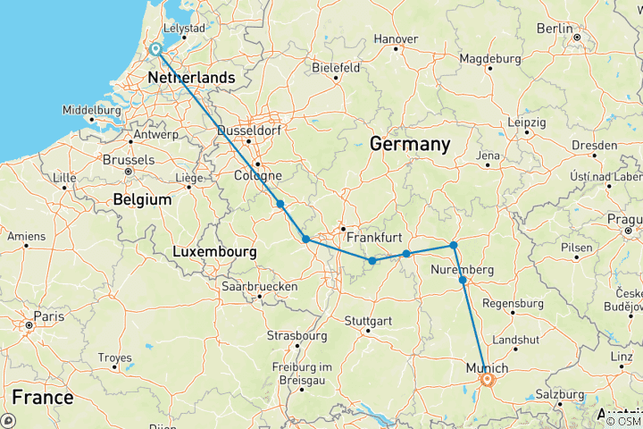 Carte du circuit Points forts du Rhin et du Main Amsterdam → Munich (2027)