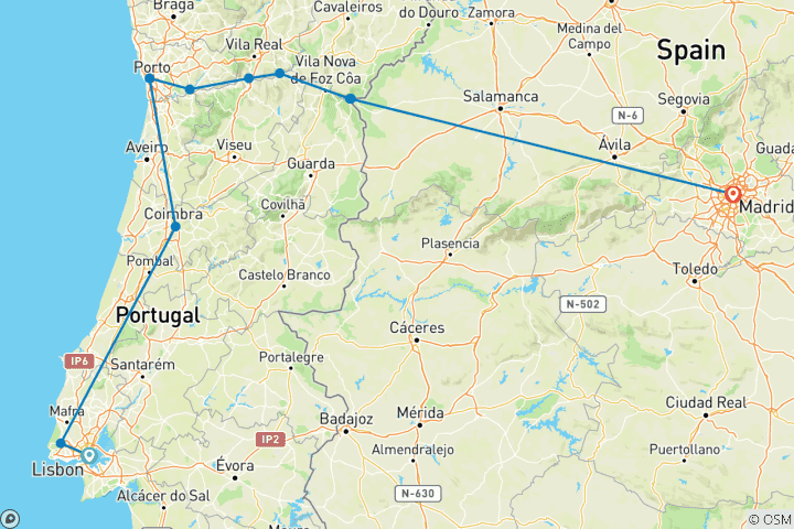 Map of Douro Delights with Lisbon and Madrid Lisbon → Madrid (2027)
