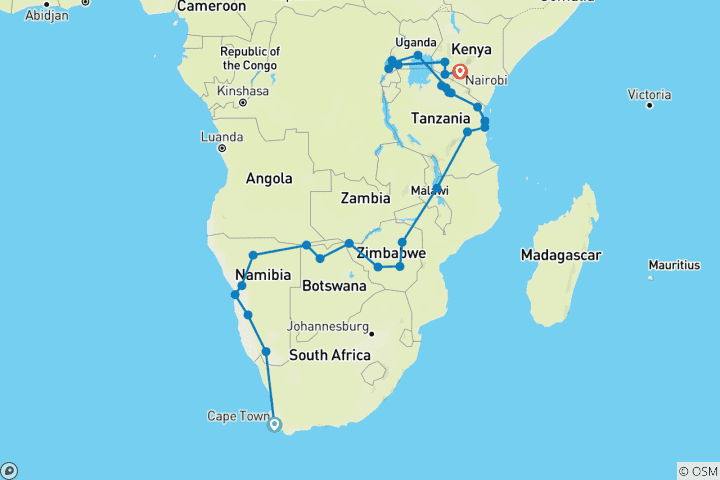 Carte du circuit L'Afrique englobée vers le nord