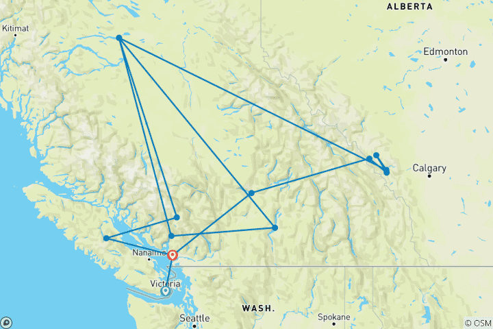 Map of Canadian Rockies, Alaska & Arctic Circle 2025 - 25 Days