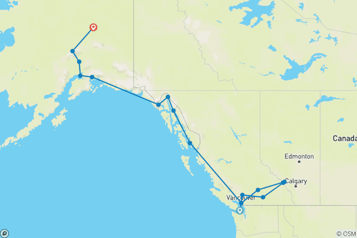 Map of Canadian Rockies, Alaska & Arctic Circle 2025 - 25 Days