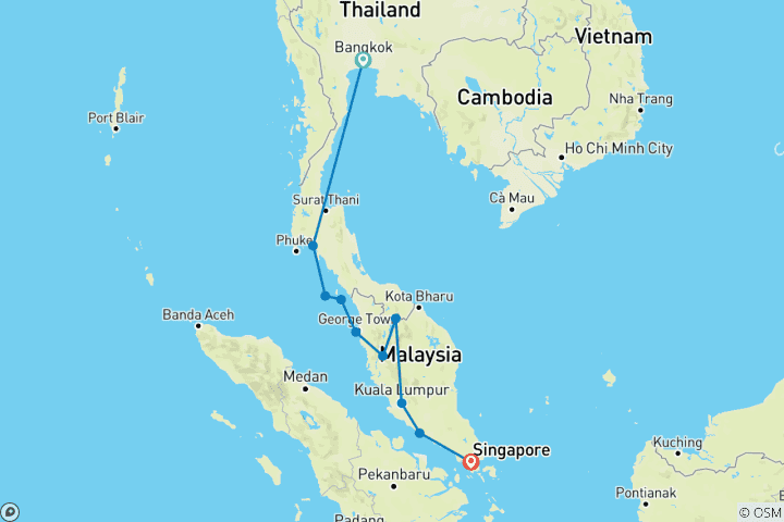 Carte du circuit Sauts d'île en île & ambiance de grande ville - de Bangkok à Singapour