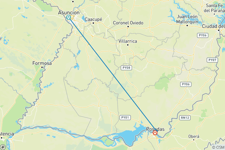 Map of 3 Days Heritage & Nature in Southern Paraguay
