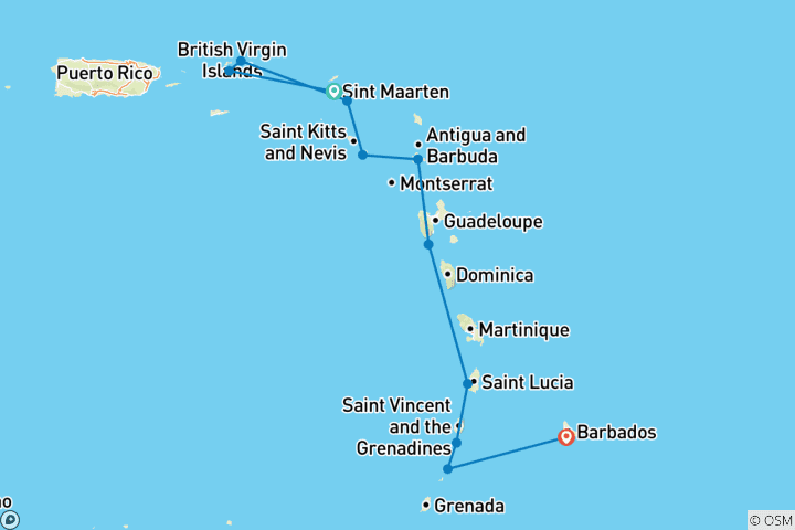 Carte du circuit Les Caraïbes à la découverte des îles : De Saint-Martin à la Barbade