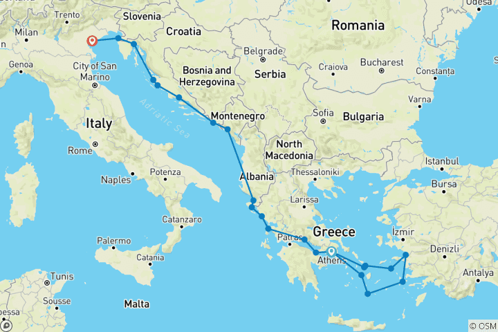 Carte du circuit Voyage épique : D'Athènes à Venise