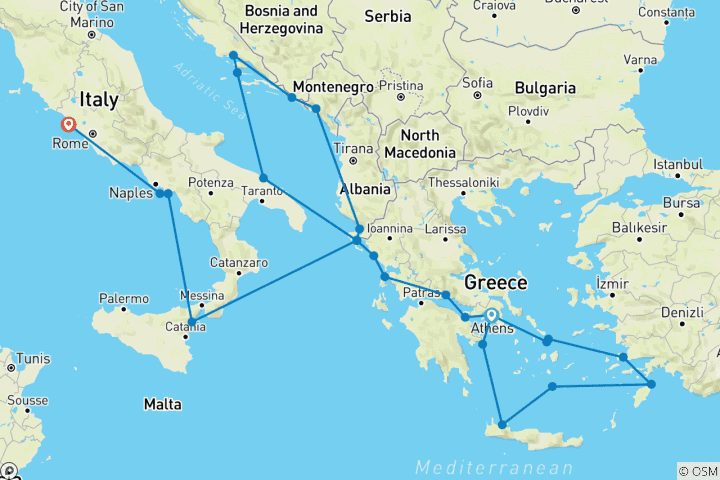 Carte du circuit Voyage épique : D'Athènes à Rome