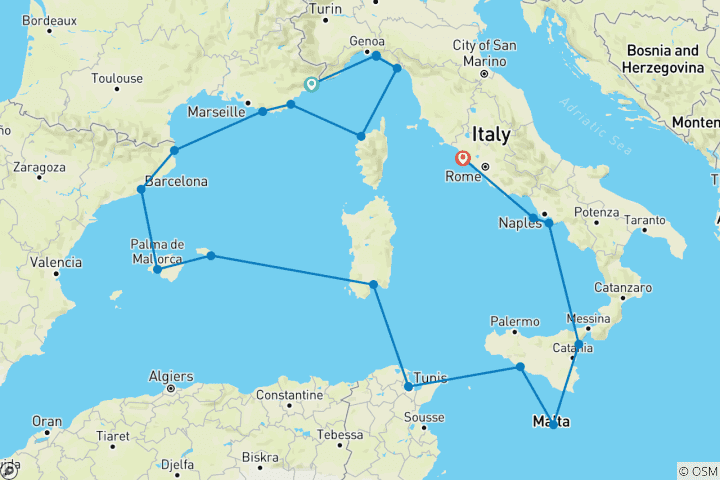 Carte du circuit Découvrez les cultures de la Méditerranée occidentale