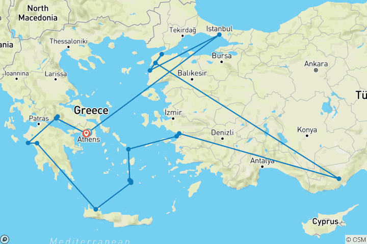 Karte von Griechische Inseln vom Kanal von Korinth bis zum Bosporus