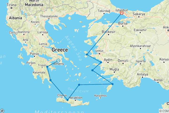 Carte du circuit Odyssée égéenne : D'Athènes à Istanbul