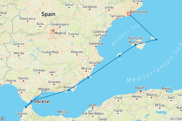 Carte du circuit De l'Andalousie à la Catalogne