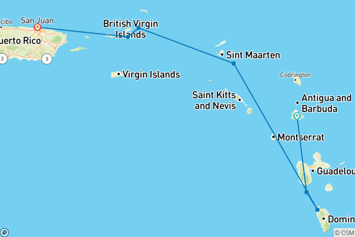 Carte du circuit Couleurs des Caraïbes : d'Antigua à San Juan