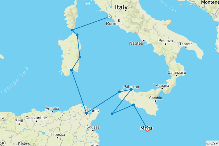 Carte du circuit Les îles tranquilles de la Méditerranée : Corse, Sardaigne et Sicile